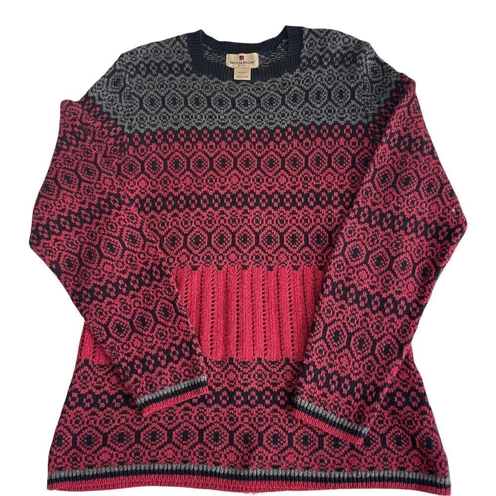 Woolrich Geometric Red Black Square Neck Sweater‎ Women's Small